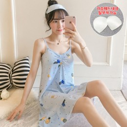 도트 파인애플 왕스판 끈나시 잠옷 원피스 SH-7130